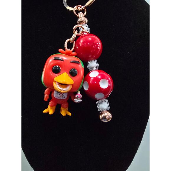 Handmade Beaded Keychain With Reworked Mini Figure - Picture 1 of 10